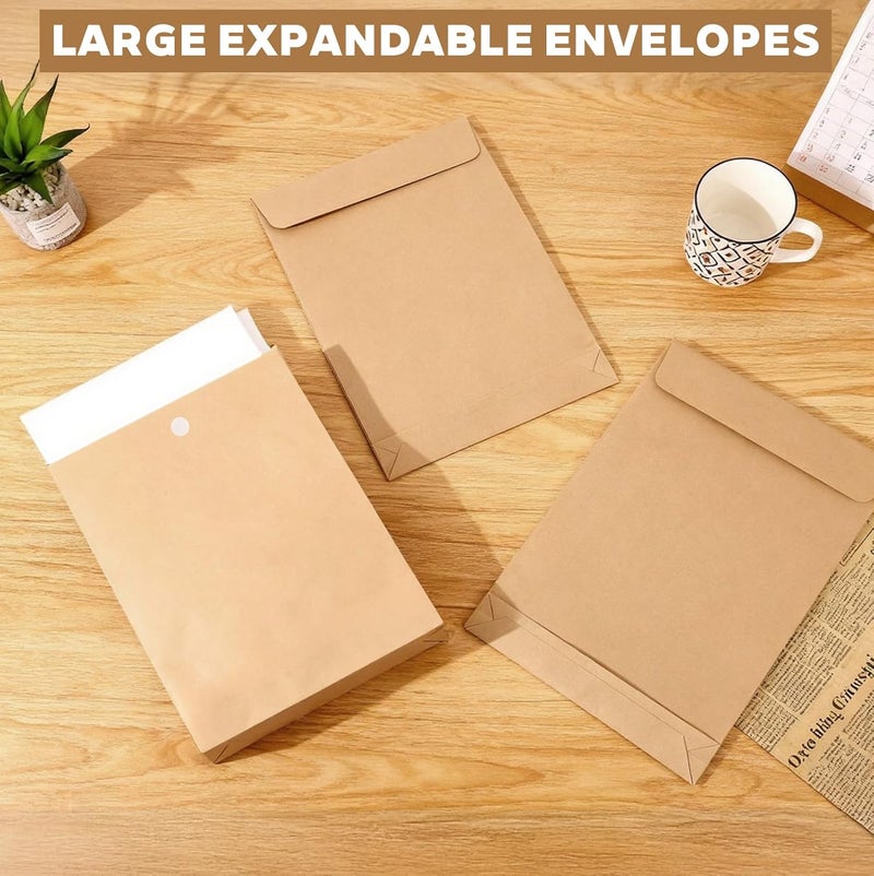 DEEBOX 25 Pack Expandable Large Envelopes 9.4" x 13.2", 200 GSM Mailing Envelopes with Hook and Loop Closure, Manilla Envelope for Documents, Magazines, Photos - Image 4